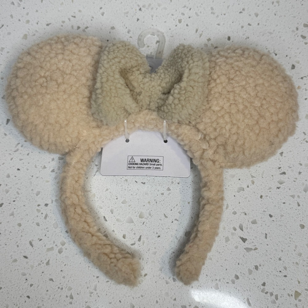 NWT Disney Minnie Mouse Sherpa Fleece Ears Headband Cream Tan